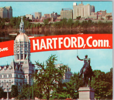 State Capitol & Lafayette Statue Hartford Skyline, CT 1960s Vintage Postcard UNP picture