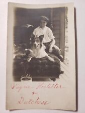Vintage RPPC Postcard Sheltie Shetland Sheepdog Dog Newsboy Cap Boy Hostetter picture