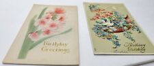 2 Antique Floral Birthday Greetings Postcards Forget-Me-Nots Doves Heavy Emboss picture