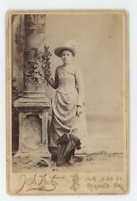 Antique c1880s Cabinet Card Stunning Portrait Woman With Hat Umbrella Reading PA picture