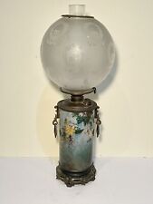 Antique AESTHETIC ART POTTERY & Bronze1890’s Victorian Painted Kerosene Oil Lamp picture