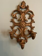 Vintage HOMCO Gold Wall Sconce Three Candle Holder Hollywood Regency MCM picture