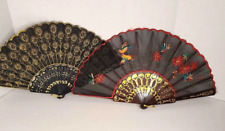 Vintage Asian Hand Fan Embroidered Flowers and Birds  Chinese Wall Decor picture