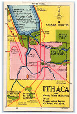 c1930's Map of Ithaca and Nearby Points of Interest New York NY Postcard picture