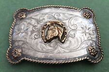VTG Rare TexTan Yoakum TX Hand Made Sterling Silver Lucky Horseshoe Belt Buckle picture
