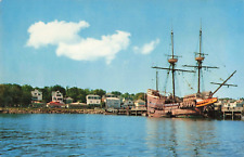 Plymouth MA, The Mayflower II at Dock, Historic Plymouth Harbor Vintage Postcard picture