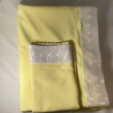 Vtg Matouk Luxuria Yellow White Lace Trim Flat Sheet & Pillowcase 72x104