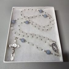 Large One Of A Kind Hand Crafted Rosary Made With White Jade And Aquamarine picture
