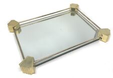 Vintage Art Deco Style Brass Metal Vanity Mirror Tray Sleek Contemporary 12 x 9 picture
