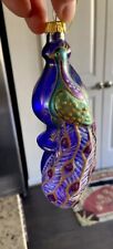 Blown Glass Purple Peacock Ornament Hand Painted Gold Accents 7” Magnificent Art picture