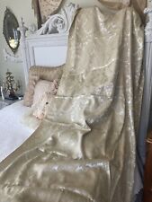 Antique Silky Satin Damask Panel Curtain 46” x 88” Buttery Beige ~ Celery Green picture