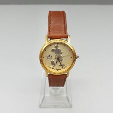 Disney Lorus Watch Mickey Mouse Gold Tone Dial Brown Leather Band NEW BATTERY picture