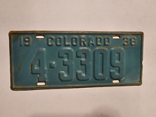 1938 COLORADO Passenger License Plate #4-3309-Original Paint-VGC-Green-Man Cave picture