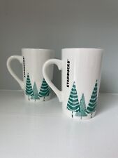SET of 2 Starbucks 2017 Holiday Evergreen Trees 16 ounce Tall Mugs EUC picture