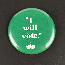 Vintage I Will Vote Voting Rights Political Election Green Pinback Button Pin picture