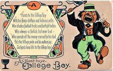 VINTAGE POSTCARD A TOAST TO THE COLLEGE BOY HUMOR MAILED IN 1912 picture