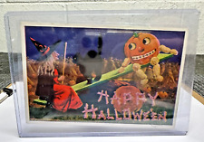 Antique 1908 International Art Halloween Postcard Witch Black Cat Pumpkin Head picture