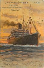 c1905 Art Postcard; Hamburg-Amerika Line Steamship Patricia at Sunset, Posted picture