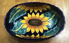 11” Talavera Mexican Art Pottery Sun Flower Oval Serving Bowl Dish Wavy Edge picture