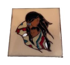 Earthtones Small Trivet Art Decorative Tile Native Americans Woman & Child VTG picture