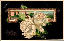 c1910 Antique Easter Germany Postcard. Roses Chruch  a1 picture