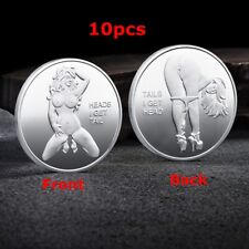 10pc Heads I Get Tail -Tails I Get Head Sexy Girl Flipping Coin Silver+Case picture