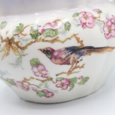 ANTIQUE GERMANY PORCELAIN PINK FLOWERS BIRD ON BRANCH COFFEE TEAPOT PITCHER 4
