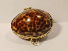 Vintage Genuine Cowrie Shell Pill Box Trinket Box Brass Edges & Clasp picture