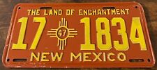 1947 New Mexico License Plate 17-1834 Union County Clayton Capulin Folsom Grenvi picture
