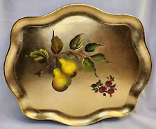 Vintage Nashco Tray Gold Hand Painted Fruit Pears Raspberry Beautiful 17.5 x 15