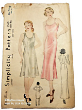 VTG 1934 Simplicity Sewing Pattern #1560 Women's Lingerie Nightgown Slip Sz16 picture