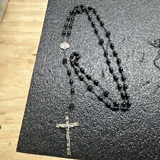 Very Rare 1800s 1900s Antique Sterling Silver Rosary Black Carved Beads picture