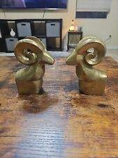 Brass Gold Ram BookEnds Big Horn Sheep 3.5” Wide X 5 1/2