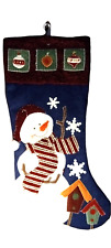 VINTAGE CHRISTMAS STOCKING EMBROIDERED QUILTED SNOWMAN HOLIDAY DECORATION picture