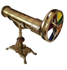 Large Brass Kaleidoscope with Dual Stained Glass Dials & Double Clamp Base picture