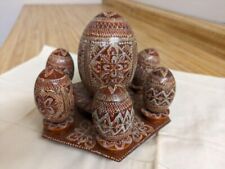 Vtg. Polish/Russian handpainted wood eggs centerpiece with holder. picture