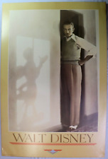 Vintage 1995 Poster Of Walt Disney Standing with Mickey Shadow Large 36
