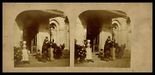 Residents in front of their house, ca.1880, stereo Vintage print stereo, pull picture