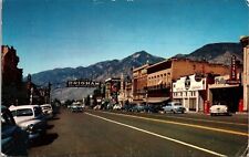 Brigham City Utah UT Old Cars Sign Mountains St View Postcard PM Clean Cancel picture
