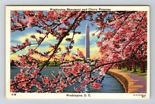 Washington DC-Washington Monument, Cherry Blossoms Vintage Souvenir Postcard picture
