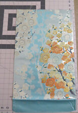 Japanese Obi Fabric Blue with Silver and Colored Plum Blossoms Ume (Piece C) picture
