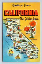 Pictorial Map Poppy Flower Greetings from State of California CA Postcard picture