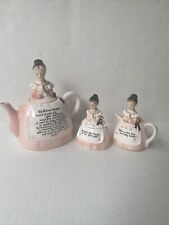 Vtg Enesco Prayer Lady Pink Teapot Sugar Bowl Creamer Pot Kitchen Prayer Pink picture