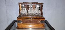 Antique English Victorian Oak Tantalus w/ Crystal Decanters Very nice w/ drawer picture
