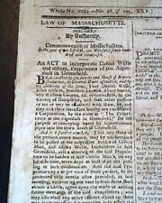SAMUEL ADAMS Act of Massachusetts Legislature Signature in Type 1796 Newspaper picture