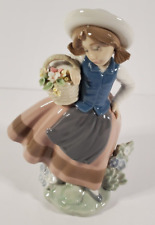Mint LLADRO Sweet Scent Girl With Basket of Flowers #05221 Hand-painted Spain picture