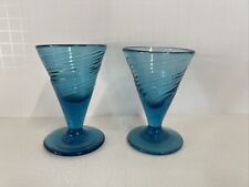 Artisan crafted Swirled Blue Glass  Sherry Glasses - 2 Ounces Lot Of 2 picture