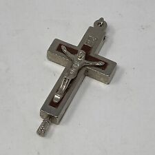 Vintage Silver Roma Made In Italy Jesus Cross Necklace Pendant Hid Compartment picture
