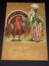 Vintage 1910 Thanksgiving Patriotic Greeting Postcard Child Uncle Sam w/ Turkey picture