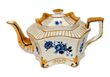 Arthur Wood Hexagonal Teapot Blue Floral Trim GOLD Stunning Vintage picture